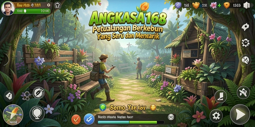 Screenshot gameplay ANGKASA168 yang menunjukkan kebun yang sedang dirawat.