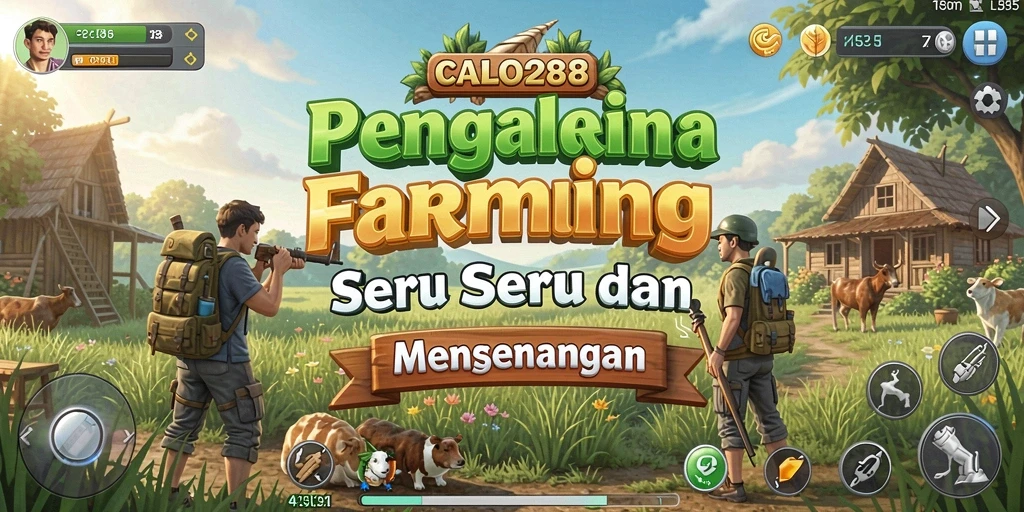 Tangkapan layar gameplay <strong>CALO288</strong> menampilkan ladang yang subur dan hewan ternak.