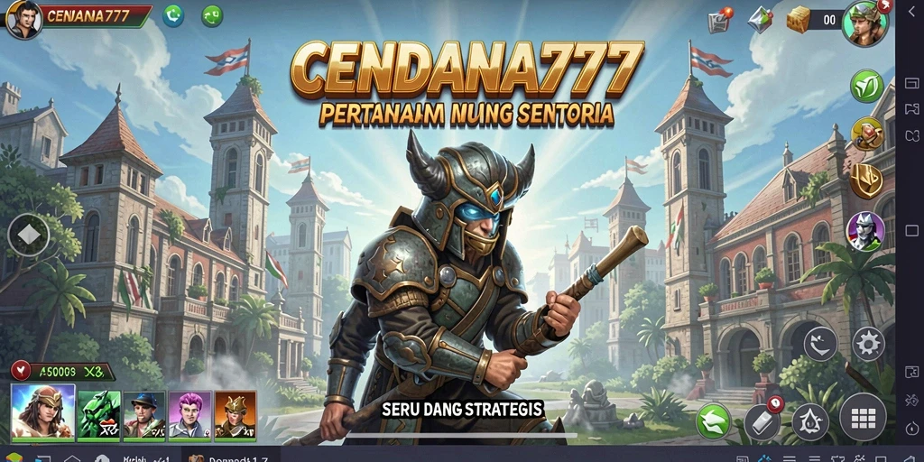 Tampilan gameplay CENDANA777 dengan menara dan musuh yang dinamis.