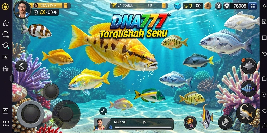 Screenshot menunjukkan pemain sedang menangkap ikan dalam DNA777.