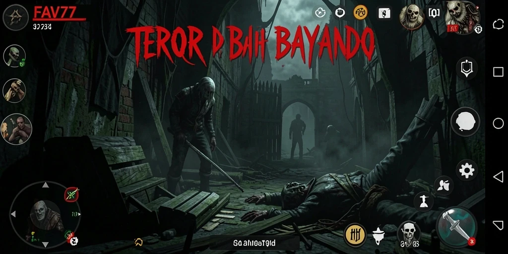 Screenshot gameplay mendebarkan FAV77 dengan atmosfer menyeramkan.