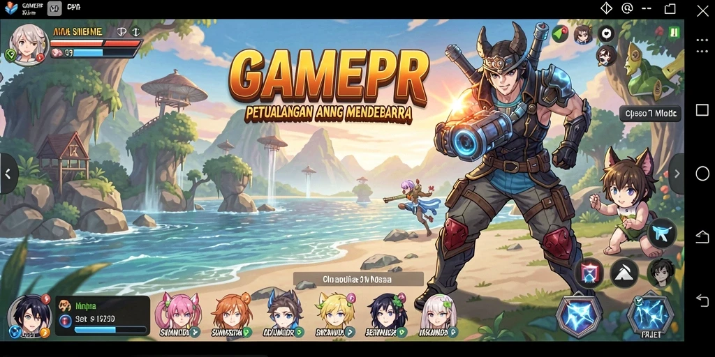 Screenshot gameplay GAMERP dengan karakter anime yang beraksi.