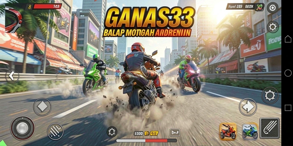 Tampilan gameplay balap motor yang seru di GANAS33.