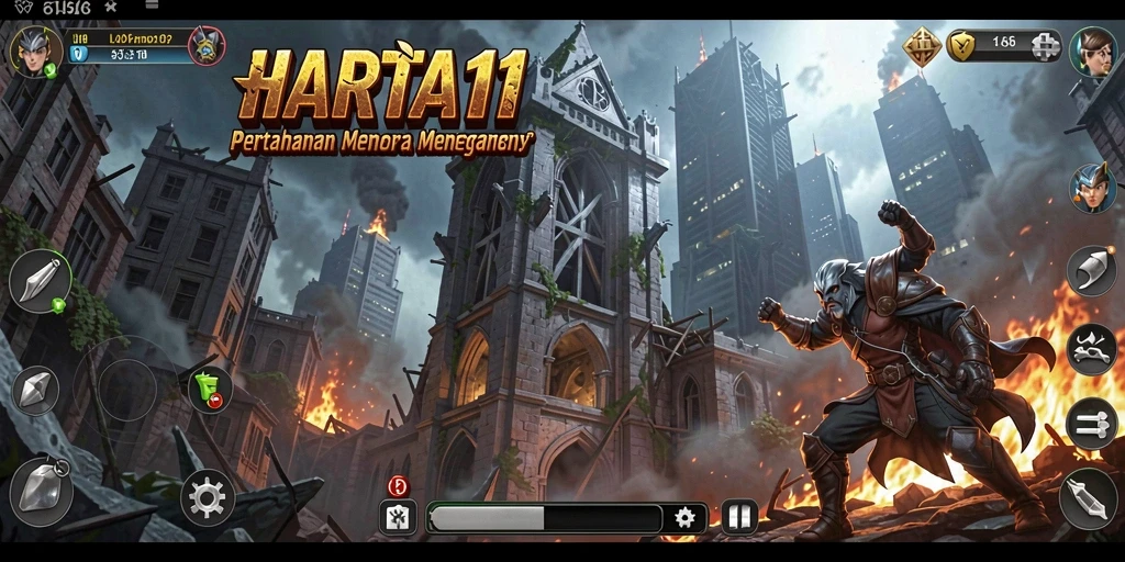Screenshot gameplay HARTA11 menampilkan aksi menegangkan dalam Tower Defense.