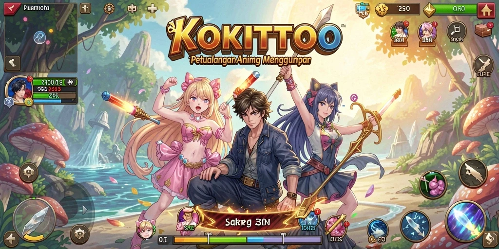 Screenshot KOKITOTO menampilkan aksi karakter anime yang mendebarkan.