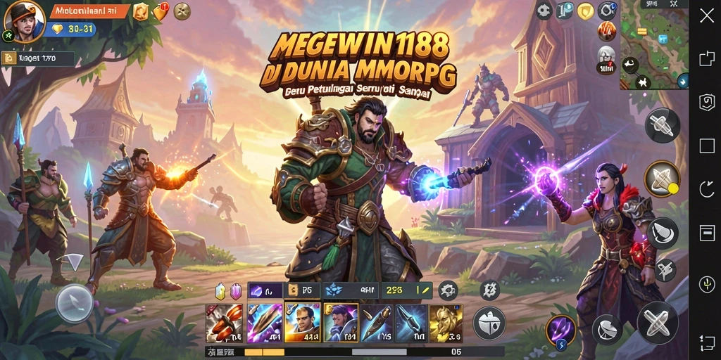 Screenshot gameplay MEGEWIN188 menampilkan pertarungan seru di dunia MMORPG.