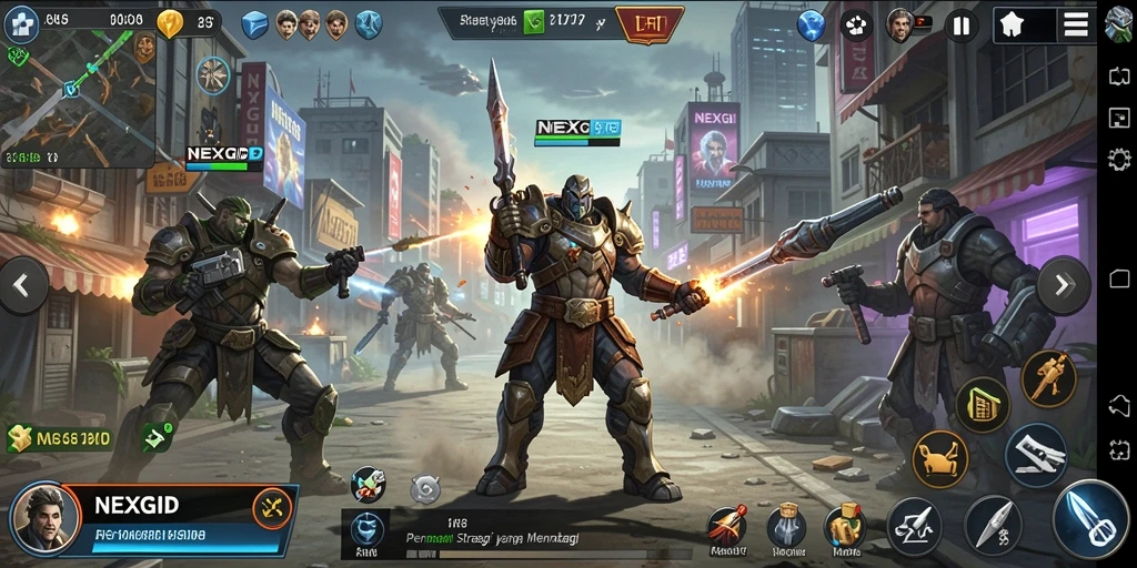 Screenshot dari gameplay NEXGID yang menampilkan strategi pertempuran.