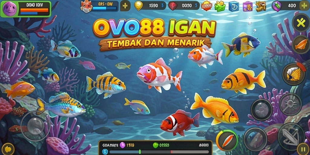 Tampilan gameplay OVO88 dengan aksi menembak ikan yang seru.