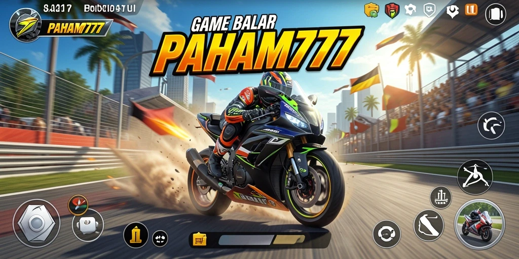 Screenshot gameplay PAHAM777 menunjukkan aksi balap motor yang mendebarkan.