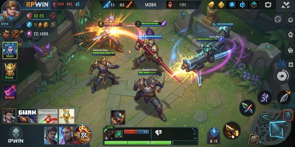 Gambaran seru gameplay MOBA dalam RPWIN dengan aksi hero yang mendebarkan.