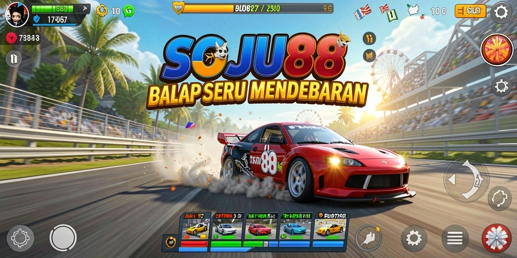 Screenshot dari gameplay Racing yang mendebarkan di SOJU88.