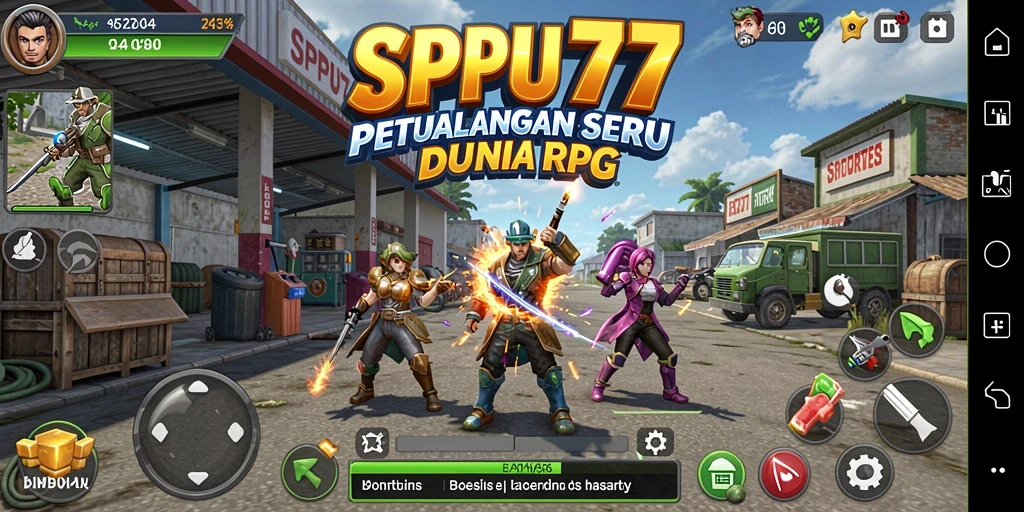 Tampilan gameplay SPBU77 yang menampilkan pertarungan karakter RPG.