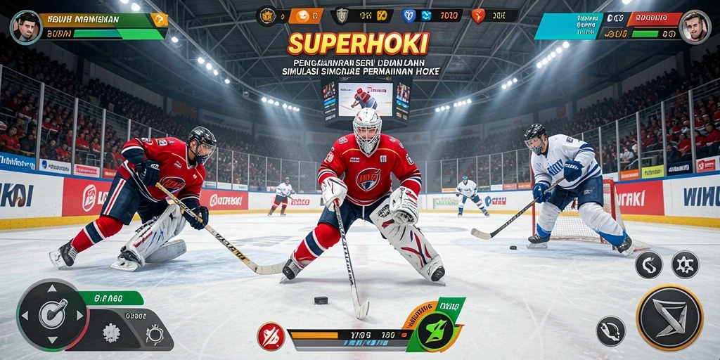 Screenshot gameplay SUPERHOKI menunjukkan intensitas pertandingan hoki.