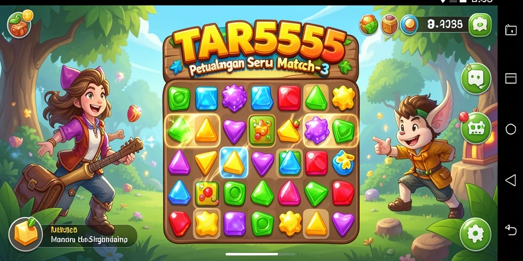 Screenshot gameplay TAR555 menampilkan kombinasi buah warna-warni yang menarik.