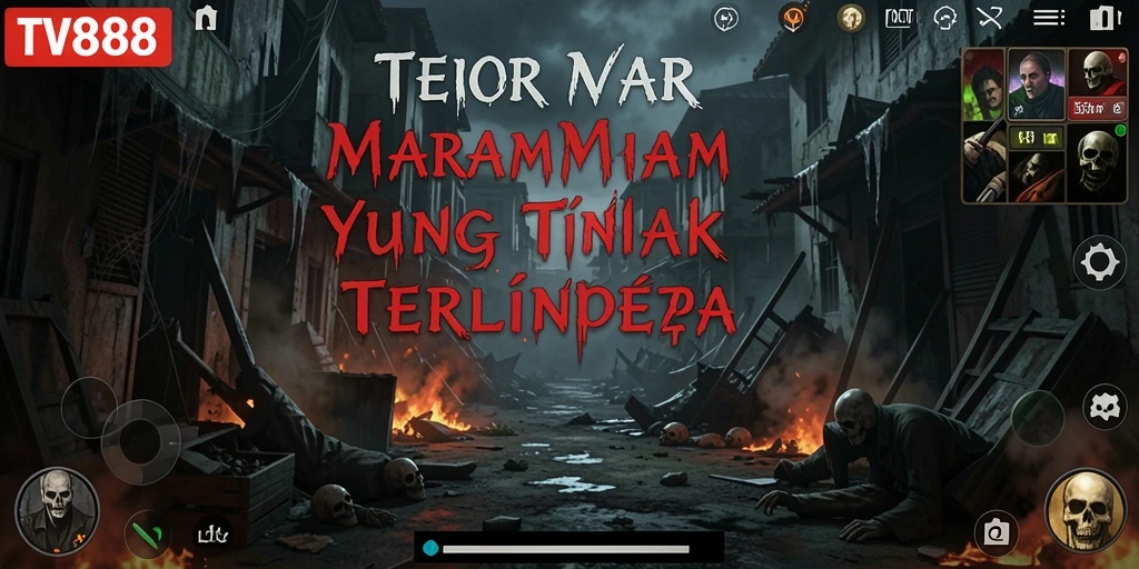 Tangkapan layar gameplay TV888 yang menampilkan suasana horror yang mencekam.